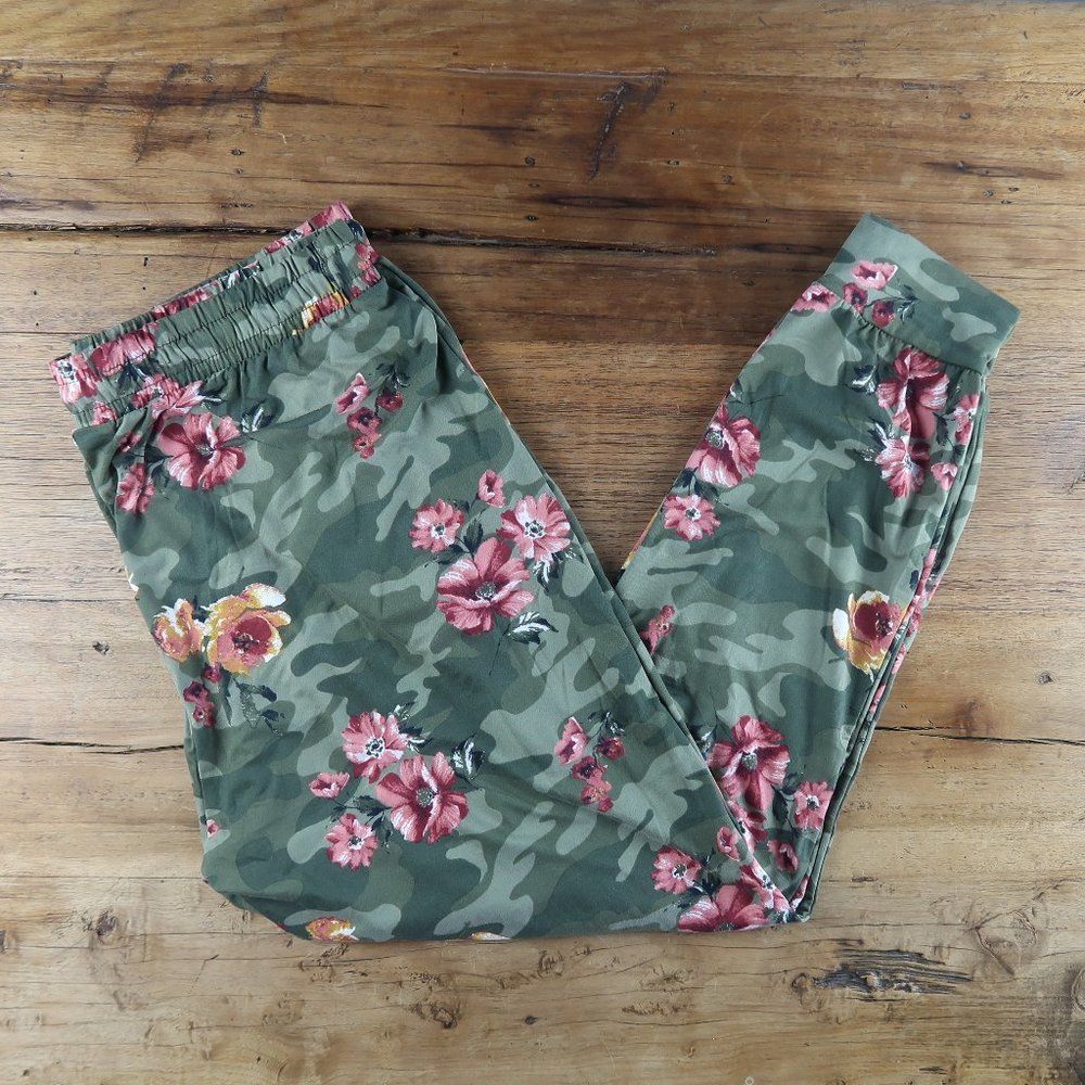 Floral Camouflage Elastic Waist Jogger Pants - Green